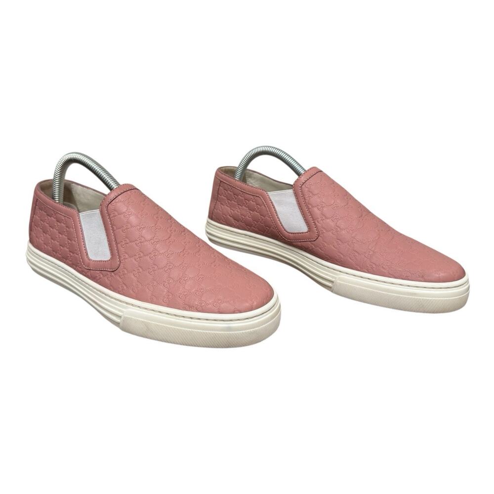 Gucci Guccissima Leather Slip-On Sneakers Pink Embossed Logo Size 37.5 EU 7.5 US